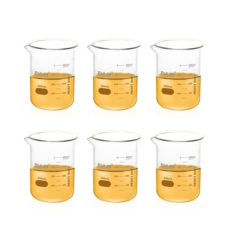 ULAB Scientific Glass Beakers, Vol. 500ml, 3.3 Borosilicate Griffin Low Form with Printed Graduation, Pack of 6, UBG1038 - Image 4